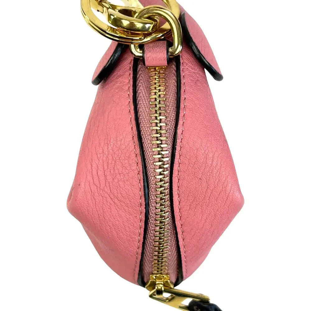 Loewe Leather Mouse Coin Purse Charm Keychain Pouch Candy Pink Gold Tone Spain